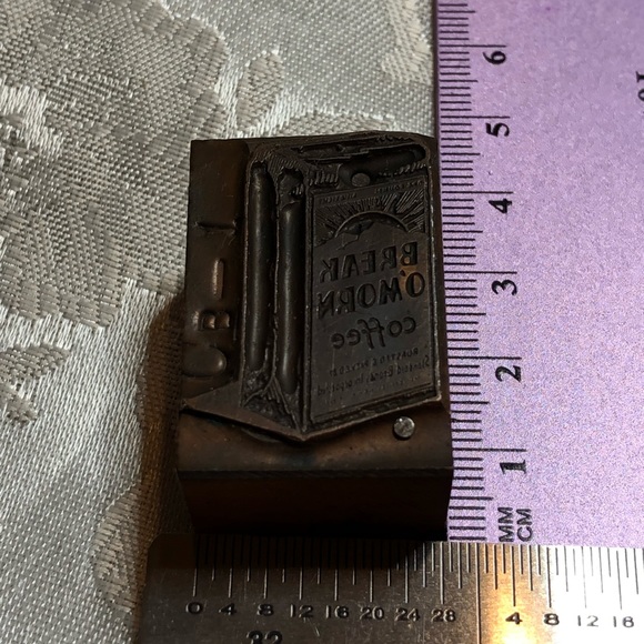 Antique Wooden Print Block Copper Coffee Break O’Morn Ad - Picture 3 of 5